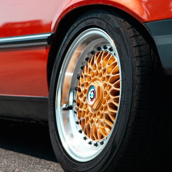 Tire of a classic red car