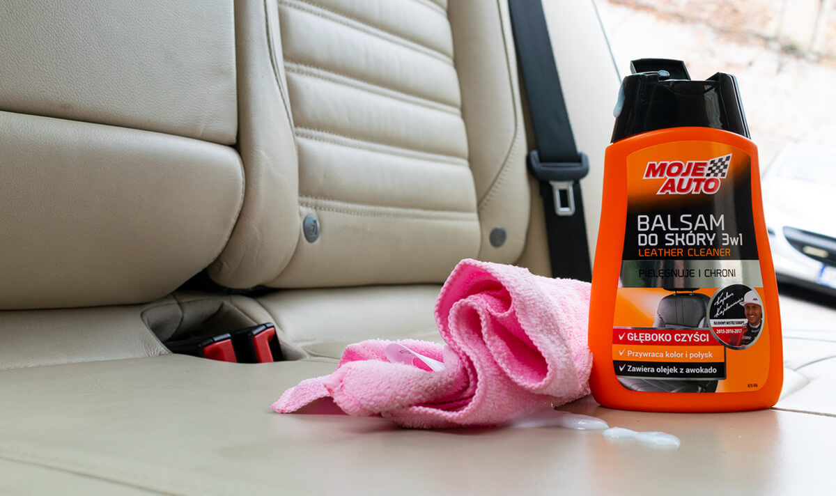 Cleaning leather upholstery in a car