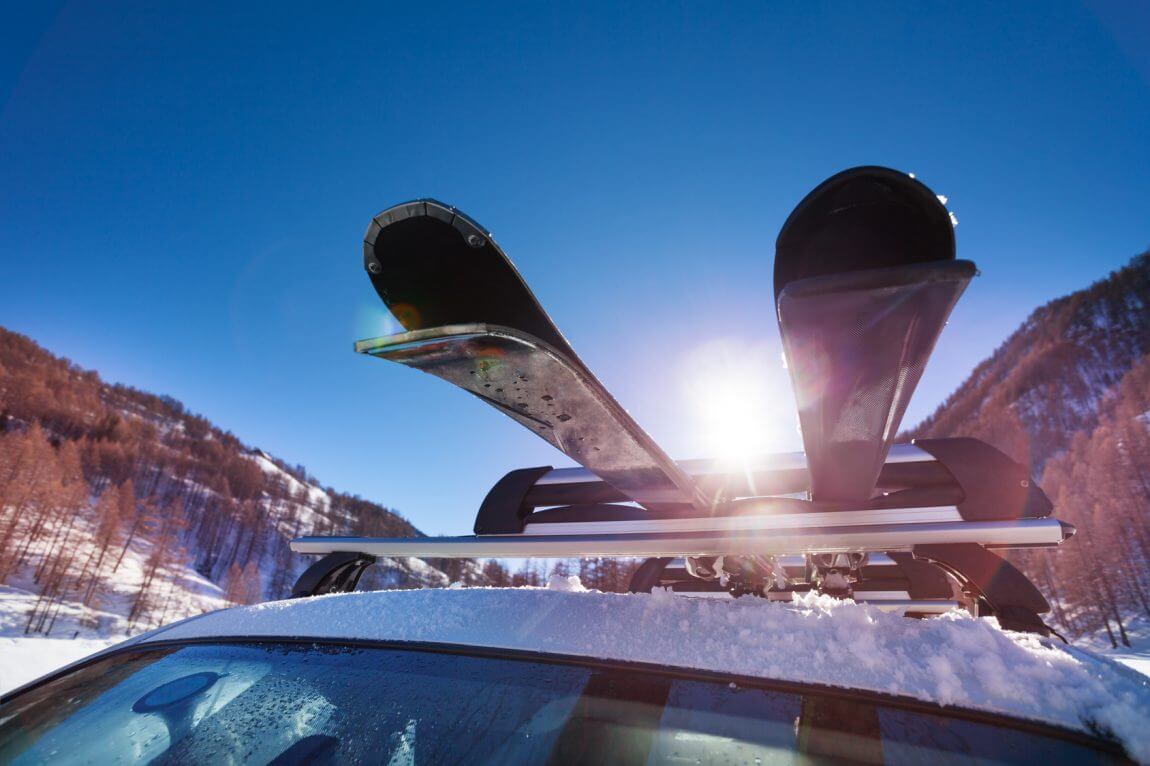A car trip to the mountains for skiing