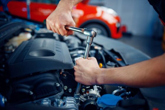 Working on a car engine