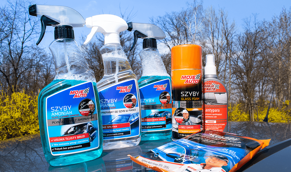 What preparation should be used to wash car windows?
